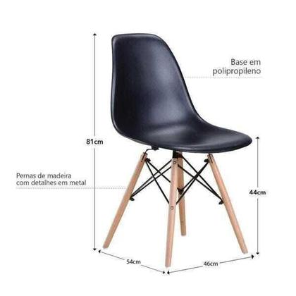 Imagem de Conjunto Mesa De Jantar 80Cm + 4 Cadeiras Eames Preto New