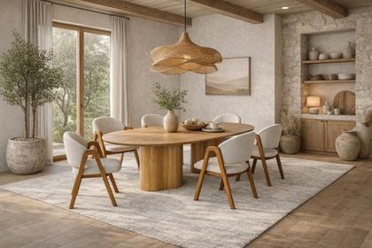 Imagem de Conjunto Mesa de Jantar Aracaju 1.80m Orgânica 6 Cadeiras Estofadas