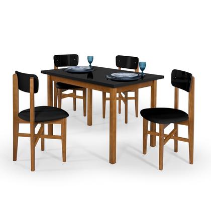 Imagem de Conjunto Mesa de Jantar Base Madeira Maciça com 4 Cadeiras Elisa Ideal para Apartamenteo 1,20 X 80 P
