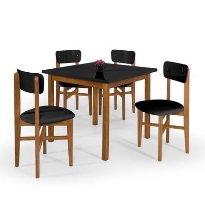 Imagem de Conjunto Mesa de Jantar Base Madeira Maciça com 4 Cadeiras Elisa Ideal para Apartamenteo 90x90 Preto