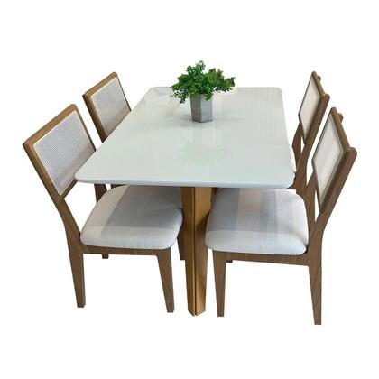 Imagem de Conjunto Mesa de Jantar c/ Tampo de Vidro 1,20m + 4 Cadeiras