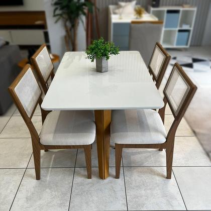 Imagem de Conjunto Mesa de Jantar c/ Tampo de Vidro 1,20m + 4 Cadeiras