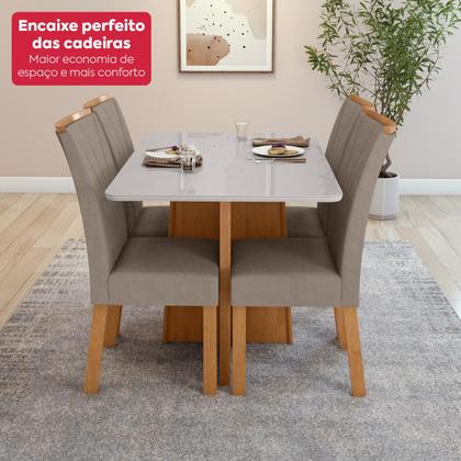 Imagem de Conjunto Mesa de jantar Celebrare 1,20 com vidro e 4 Cadeiras Apogeu Tecido Suede Animale Bege Amendoa Clean / off White