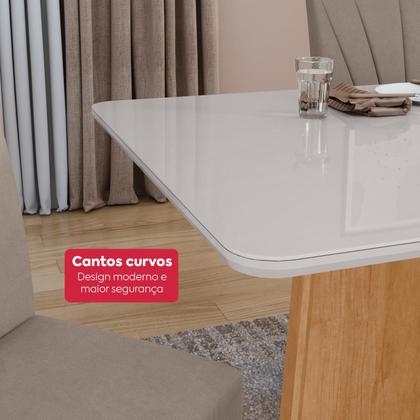 Imagem de Conjunto Mesa de jantar Celebrare 1,20 com vidro e 4 Cadeiras Apogeu Tecido Suede Animale Bege Amendoa Clean / off White