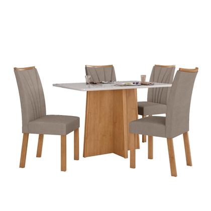 Imagem de Conjunto Mesa de jantar Celebrare 1,20 com vidro e 4 Cadeiras Apogeu Tecido Suede Animale Bege Amendoa Clean / off White