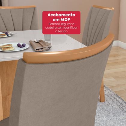 Imagem de Conjunto Mesa de jantar Celebrare 1,20 com vidro e 4 Cadeiras Apogeu Tecido Suede Animale Bege Amendoa Clean / off White