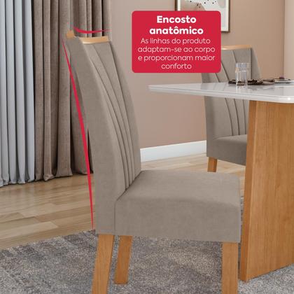 Imagem de Conjunto Mesa de jantar Celebrare 1,20 com vidro e 4 Cadeiras Apogeu Tecido Suede Animale Bege Amendoa Clean / off White