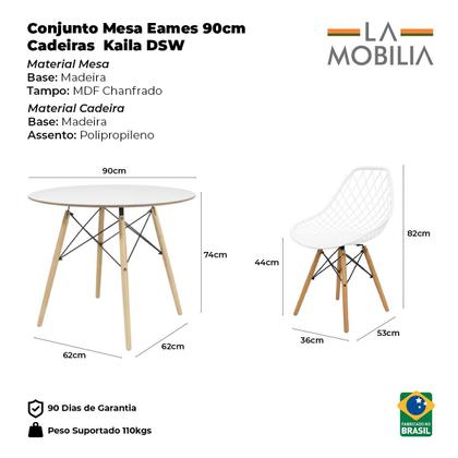 Imagem de Conjunto Mesa de Jantar Chanfrada Preta Eames 90cm com 4 Cadeiras Branca Kaila DSW - La Mobilia
