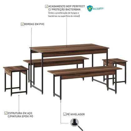 Imagem de Conjunto Mesa de Jantar com 2 Bancos 2 Banquetas Estilo Industrial Active Yescasa