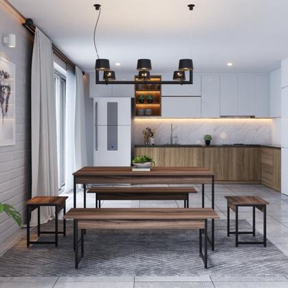 Imagem de Conjunto Mesa de Jantar com 2 Bancos 2 Banquetas Estilo Industrial Active Yescasa