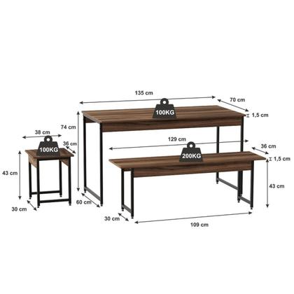Imagem de Conjunto Mesa de Jantar com 2 Bancos 2 Banquetas Estilo Industrial Active Yescasa
