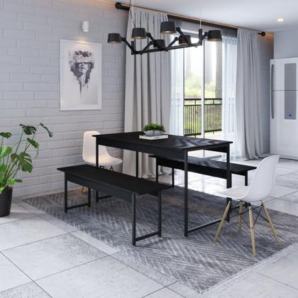 Imagem de Conjunto Mesa de Jantar com 2 Bancos Estilo Industrial Active Yescasa Preto/Ônix