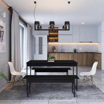 Imagem de Conjunto Mesa de Jantar com 2 Bancos Estilo Industrial Active Yescasa