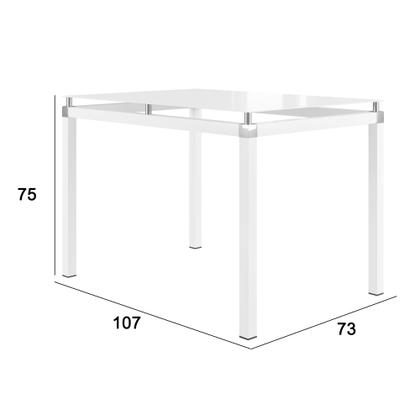 Imagem de Conjunto Mesa de Jantar com 4 Cadeiras 166 Malva Tampo Vidro 107cm Branco Assento Mosaico Silver - Combo Stock