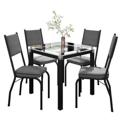 Imagem de Conjunto Mesa de Jantar com 4 Cadeiras 258 Malva Tampo Vidro Incolor 75cm SF Preto Assento Platina - Combo Stock
