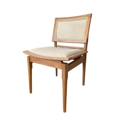 Imagem de Conjunto Mesa de Jantar Cone 100 cm Freijó Com 4 Cadeiras Madeira Maciça Tela Sextavada e Assento Em Linho