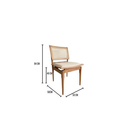 Imagem de Conjunto Mesa de Jantar Cone 100 cm Freijó Com 4 Cadeiras Madeira Maciça Tela Sextavada e Assento Em Linho
