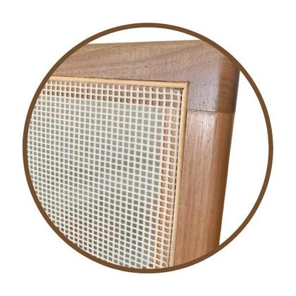 Imagem de Conjunto Mesa de Jantar Cone 100 cm Freijó Com 4 Cadeiras Madeira Maciça Tela Sextavada e Assento Em Linho