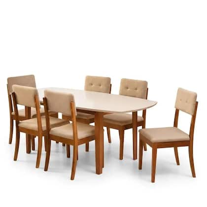 Imagem de Conjunto Mesa de Jantar e 6 Cadeiras Tiê CabeCasa MadeiraOriginals Bege/Amêndoa/Off White