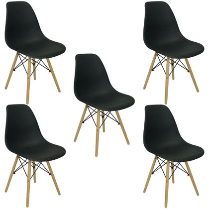 Imagem de Conjunto Mesa de Jantar Eames Eiffel Redonda 110cm Tampo de Madeira Preto + 5 Cadeiras Pretas