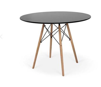 Imagem de Conjunto Mesa de Jantar Eames Eiffel Redonda 110cm Tampo de Madeira Preto + 5 Cadeiras Pretas