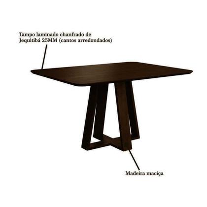 Imagem de Conjunto Mesa de Jantar em Madeira Frame 120x80cm com 4 Cadeiras Tec Algodão Bege Nogueira