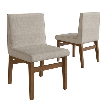 Imagem de Conjunto Mesa de Jantar em Madeira Frame 120x80cm com 4 Cadeiras Tec Algodão Bege Nogueira