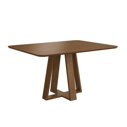 Imagem de Conjunto Mesa de Jantar em Madeira Frame 120x80cm com 4 Cadeiras Tec Algodão Bege Nogueira