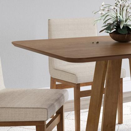 Imagem de Conjunto Mesa de Jantar em Madeira Frame 120x80cm com 4 Cadeiras Tec Algodão Bege Nogueira