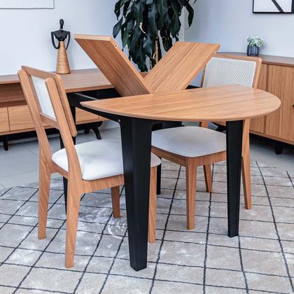 Imagem de Conjunto Mesa de Jantar Extensível com 2 Cadeiras Encosto Tela 100% MDF Preto Bege Dalla Costa