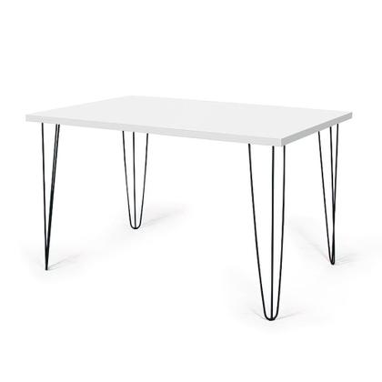 Imagem de Conjunto Mesa de Jantar Hairpin 130x80 Branca com 6 Cadeiras Eiffel Leda - Preto