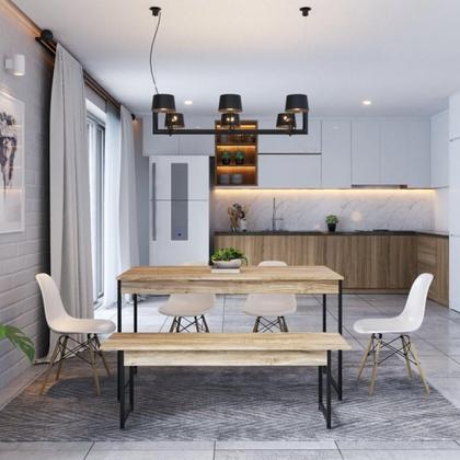 Imagem de Conjunto Mesa de Jantar Industrial com 1 Banco - Carvalho/Preto