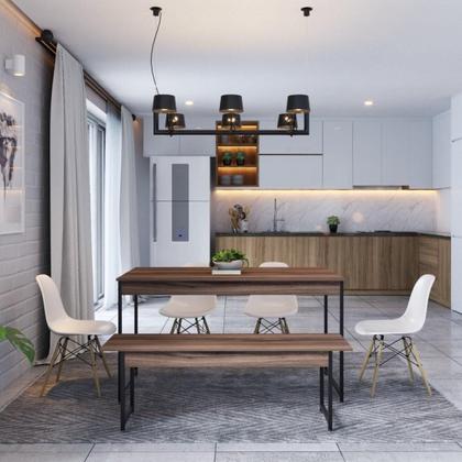 Imagem de Conjunto Mesa de Jantar Industrial com 1 Banco - Nogal/Preto