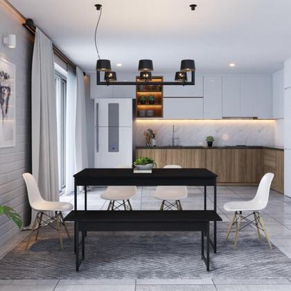 Imagem de Conjunto Mesa de Jantar Industrial com 1 Banco - Preto