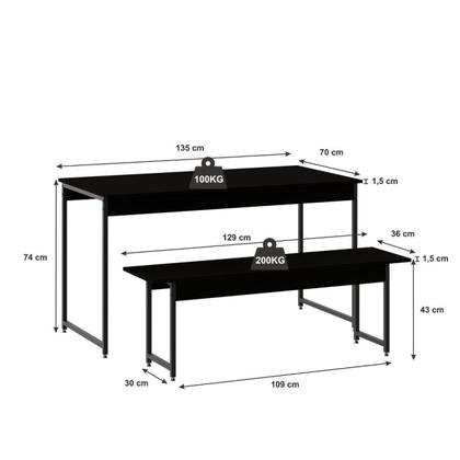 Imagem de Conjunto Mesa de Jantar Industrial com 1 Banco - Preto