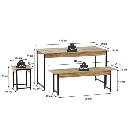 Imagem de Conjunto Mesa de Jantar Industrial com 2 Bancos/2 Banquetas - Carvalho/Preto