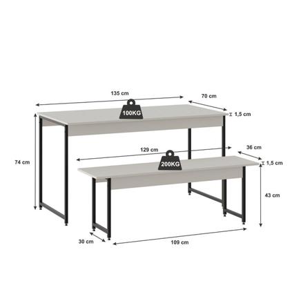 Imagem de Conjunto Mesa de Jantar Industrial com 2 Bancos - Branco/Preto