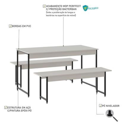 Imagem de Conjunto Mesa de Jantar Industrial com 2 Bancos - Branco/Preto