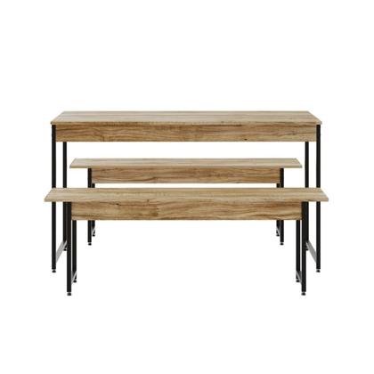 Imagem de Conjunto Mesa de Jantar Industrial com 2 Bancos - Carvalho/Preto