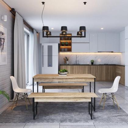 Imagem de Conjunto Mesa de Jantar Industrial com 2 Bancos - Carvalho/Preto