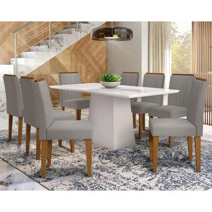 Imagem de Conjunto Mesa de Jantar Jasmin 1,80m Tampo de Madeira com Vidro Colado com 8 Cadeiras Ana Cor Off White Ypê WD25 New Ceval