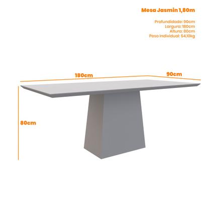 Imagem de Conjunto Mesa de Jantar Jasmin 1,80m Tampo de Madeira com Vidro Colado com 8 Cadeiras Ana Cor Off White Ypê WD25 New Ceval