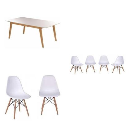 Imagem de Conjunto Mesa de Jantar Madeira Maciça Retangular com 6 Cadeiras Eames