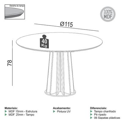 Imagem de Conjunto Mesa de Jantar MDF 1,15m + 4 Cadeiras em Tela