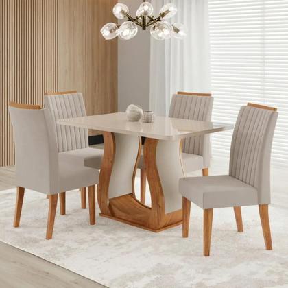 Imagem de Conjunto Mesa de Jantar MDF/Vidro 4 Cadeiras Inspirare Yescasa Bege/Mel