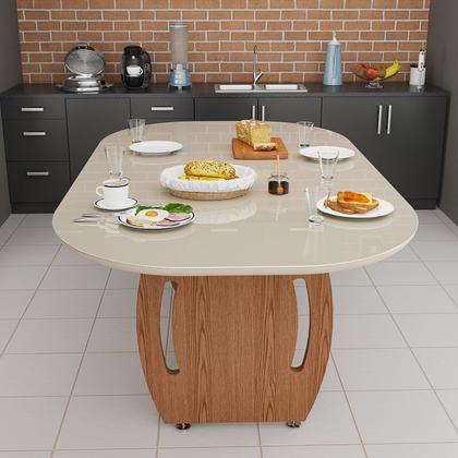 Imagem de Conjunto Mesa de Jantar Off White com Vidro Laqueado e Bancos em MDF Premium
