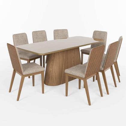 Imagem de Conjunto Mesa de Jantar Olivia com Vidro e 8 Cadeiras Pietra Henn - Nature/Corano Caramelo/Creme