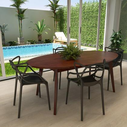 Imagem de Conjunto Mesa de Jantar Oval Vértice Nozes 190cm com 4 Cadeiras Allegra - Preto
