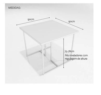 Imagem de Conjunto Mesa de Jantar Quadrada Branca 2 Cadeiras Estofado Riviera Industrial Branco