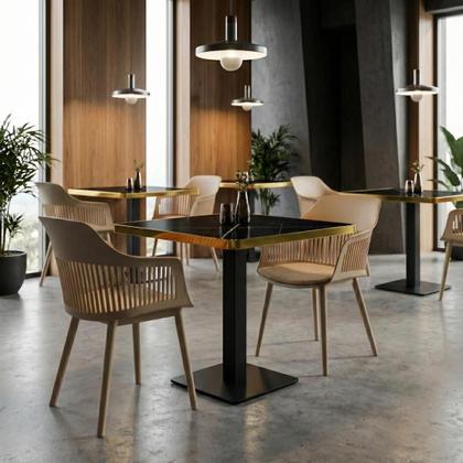 Imagem de Conjunto Mesa de Jantar Quadrada Venezia 70x70cm Preta com 2 Cadeiras Estofadas Marcela - Nude Escuro